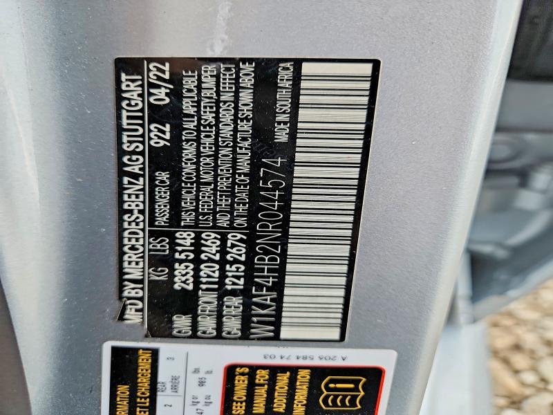 Aukcja sprzedaży 2022 Mercedes-benz C, vin: W1KAF4HB2NR044574, numer aukcji: 49295246