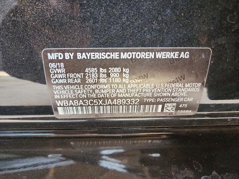 Aukcja sprzedaży 2018 Bmw 320, vin: WBA8A3C5XJA489332, numer aukcji: 51027446