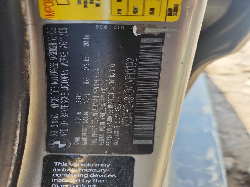 49819446 :رقم المزاد ، WBXPC93407WF10192 vin ، 2007 Bmw X3 مزاد بيع