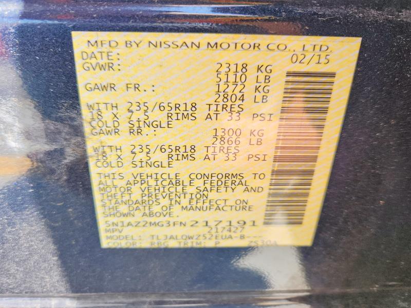 Aukcja sprzedaży 2015 Nissan Murano, vin: 5N1AZ2MG3FN217191, numer aukcji: 50314386