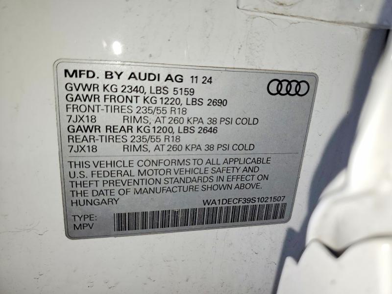50481026 :رقم المزاد ، WA1DECF39S1021507 vin ، 2025 Audi Q3 مزاد بيع