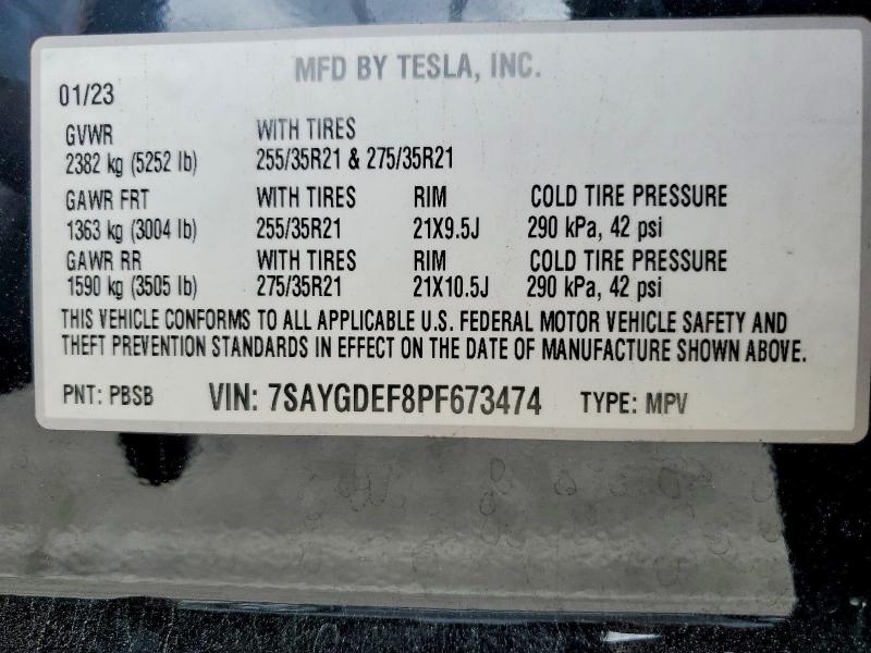 2023 Tesla Model Y მანქანა იყიდება აუქციონზე, vin: 7SAYGDEF8PF673474, აუქციონის ნომერი: 51284156
