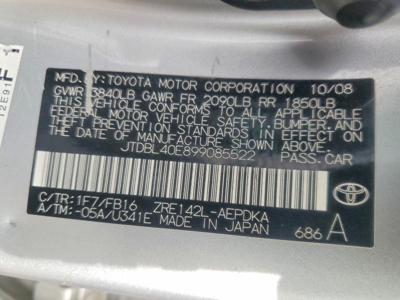 48821746 :رقم المزاد ، JTDBL40E899085522 vin ، 2009 Toyota Corolla مزاد بيع