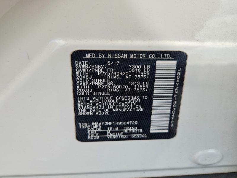 49799456 :رقم المزاد ، JN8AY2NF1H9304729 vin ، 2017 Nissan Armada مزاد بيع