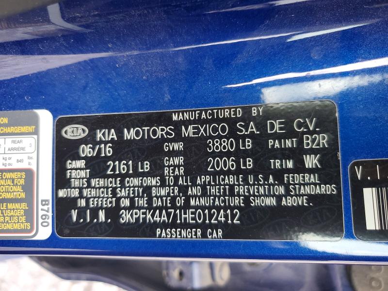 50258356 :رقم المزاد ، 3KPFK4A71HE012412 vin ، 2017 Kia Forte مزاد بيع