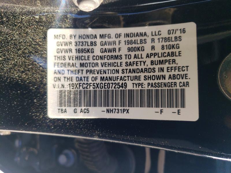 Aukcja sprzedaży 2016 Honda Civic, vin: 19XFC2F5XGE072549, numer aukcji: 50451916