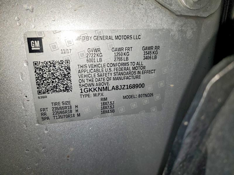 51622836 :رقم المزاد ، 1GKKNMLA8JZ168900 vin ، 2018 Gmc Acadia مزاد بيع