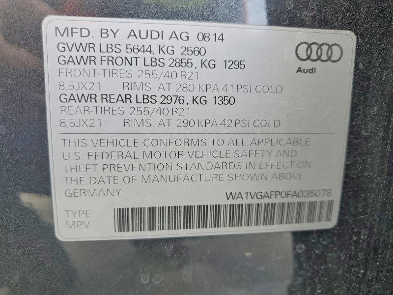 Продаж на аукціоні авто 2015 Audi Sq5, vin: WA1VGAFP0FA035078, номер лоту: 51342296