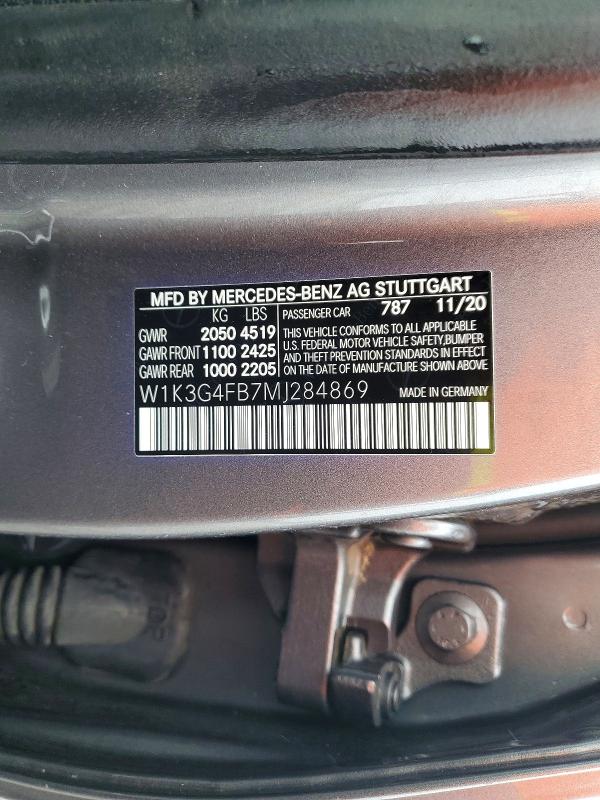 2021 Mercedes-benz A მანქანა იყიდება აუქციონზე, vin: W1K3G4FB7MJ284869, აუქციონის ნომერი: 47128686