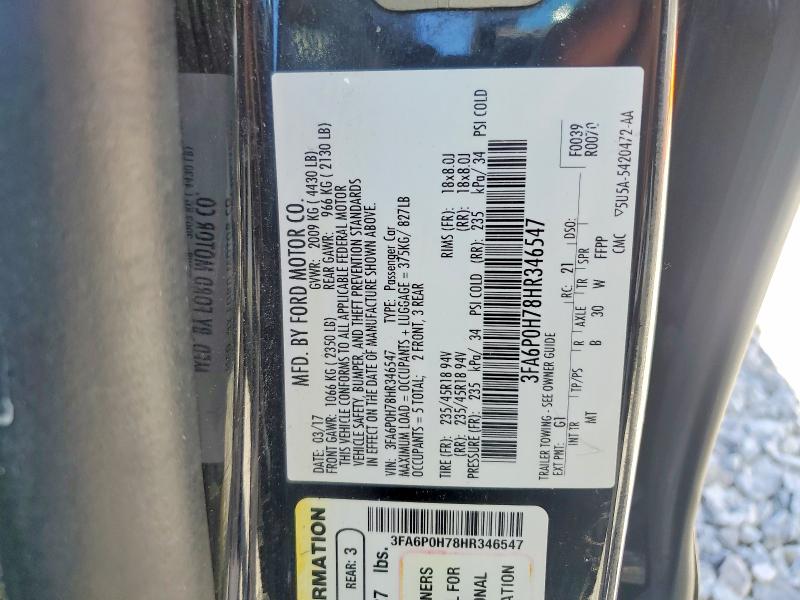2017 Ford Fusion მანქანა იყიდება აუქციონზე, vin: 3FA6P0H78HR346547, აუქციონის ნომერი: 49305766