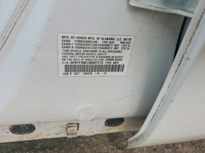51072316 :رقم المزاد ، 5FNYF38819B007213 vin ، 2009 Honda Pilot مزاد بيع