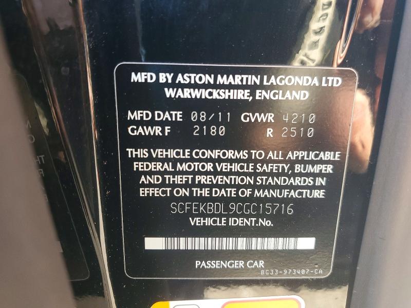 Продаж на аукціоні авто 2012 Aston Martin V8, vin: SCFEKBDL9CGC15716, номер лоту: 48314846