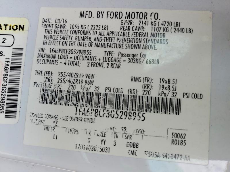 51272476 :رقم المزاد ، 1FA6P8CF3G5298955 vin ، 2016 Ford Mustang مزاد بيع