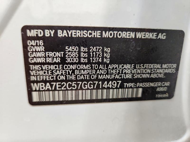 Aukcja sprzedaży 2016 Bmw 740, vin: WBA7E2C57GG714497, numer aukcji: 51130446