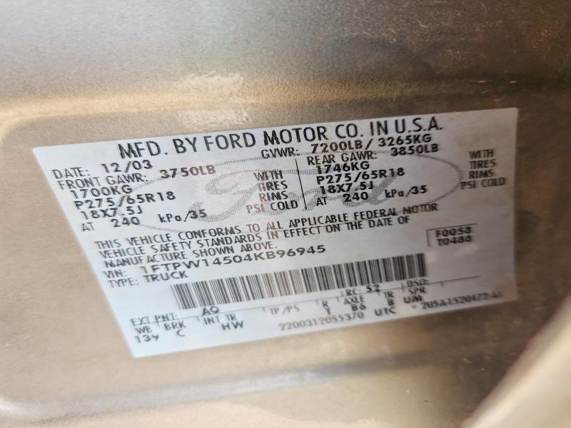 Продажа на аукционе авто 2004 Ford F150, vin: 1FTPW14504KB96945, номер лота: 51651296