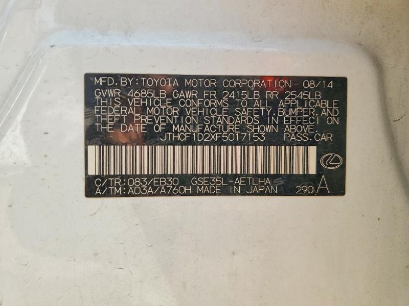 48825696 :رقم المزاد ، JTHCF1D2XF5017153 vin ، 2015 Lexus Is 250 مزاد بيع