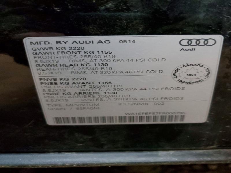 50985636 :رقم المزاد ، WA1EFEFS7FR000795 vin ، 2015 Audi Q3 مزاد بيع