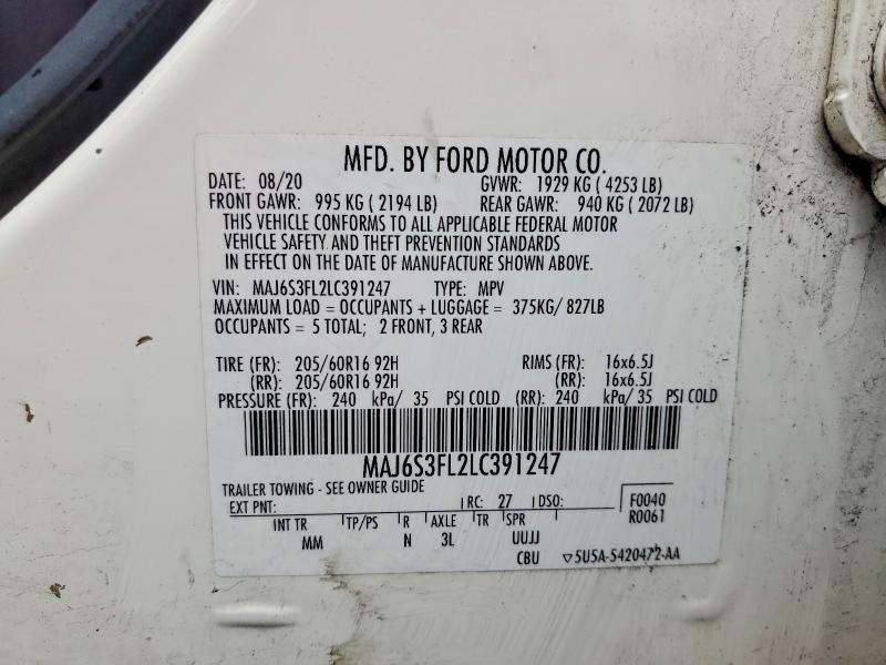 48605336 :رقم المزاد ، MAJ6S3FL2LC391247 vin ، 2020 Ford Ecosport مزاد بيع
