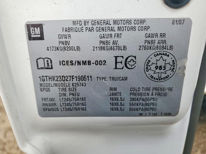49805936 :رقم المزاد ، 1GTHK23D27F190611 vin ، 2007 Gmc Sierra مزاد بيع