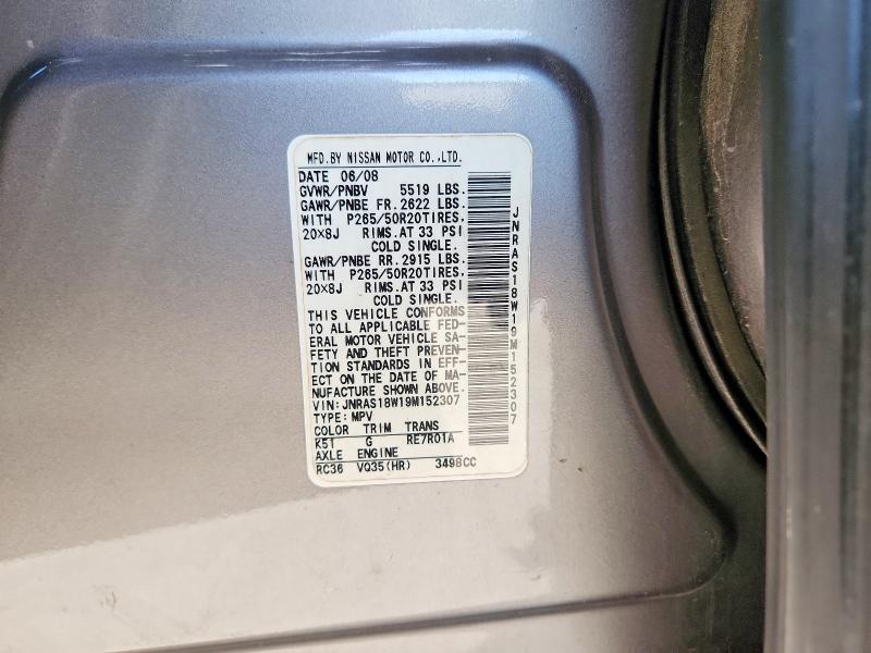 Aukcja sprzedaży 2009 Infiniti Fx35, vin: JNRAS18W19M152307, numer aukcji: 51368366