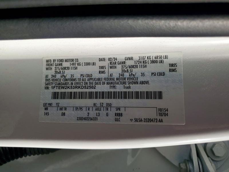 Продаж на аукціоні авто 2024 Ford F150, vin: 1FTEW2K53RKD52502, номер лоту: 48943116