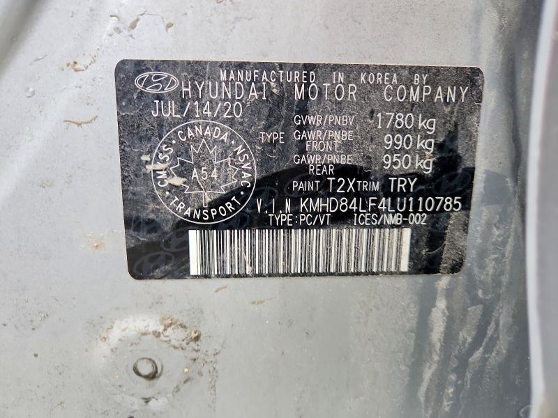 49983666 :رقم المزاد ، KMHD84LF4LU110785 vin ، 2020 Hyundai Elantra مزاد بيع
