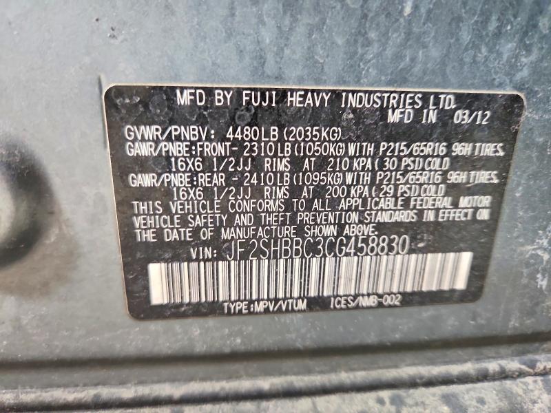 51929106 :رقم المزاد ، JF2SHBBC3CG458830 vin ، 2012 Subaru Forest Ltd مزاد بيع