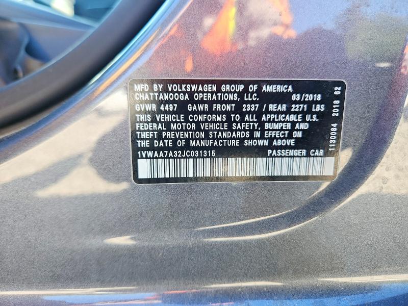 Aukcja sprzedaży 2018 Volkswagen Passat, vin: 1VWAA7A32JC031315, numer aukcji: 50713786