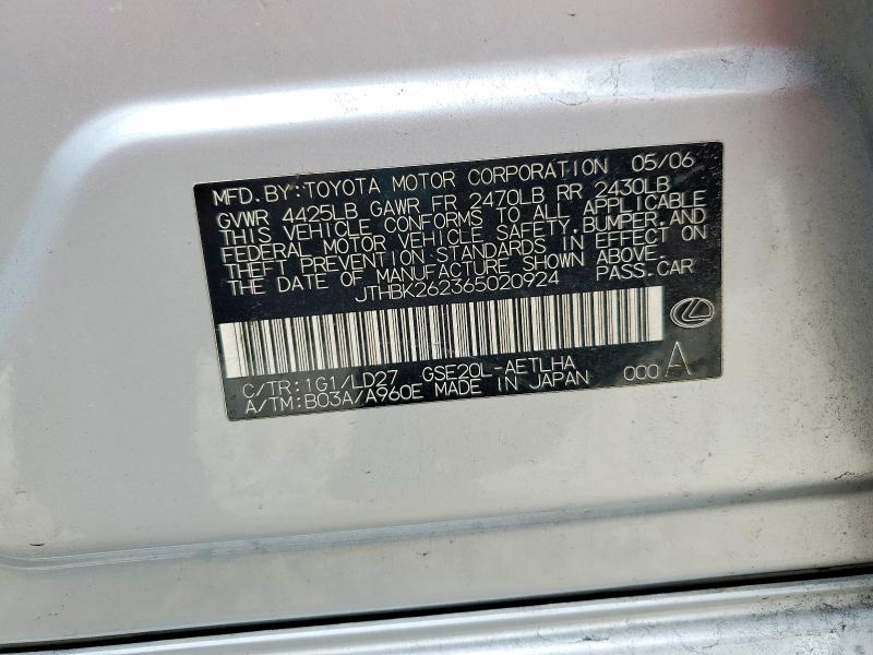 49042806 :رقم المزاد ، JTHBK262365020924 vin ، 2006 Lexus Is مزاد بيع