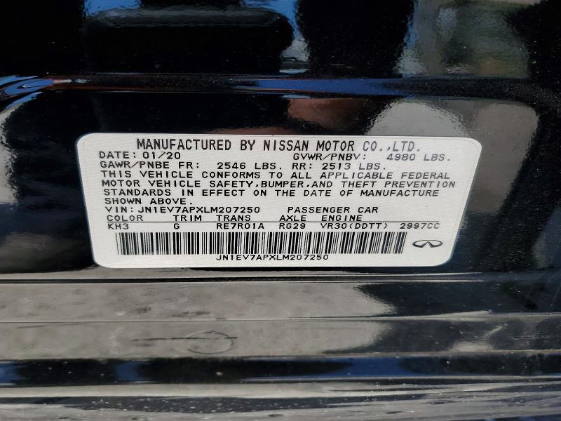 2020 Infiniti Q50 მანქანა იყიდება აუქციონზე, vin: JN1EV7APXLM207250, აუქციონის ნომერი: 50750976
