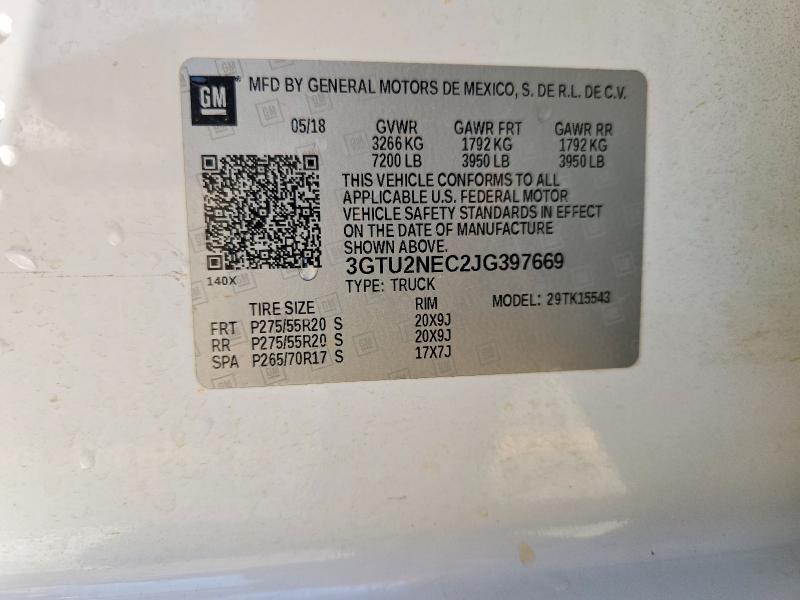 49652396 :رقم المزاد ، 3GTU2NEC2JG397669 vin ، 2018 Gmc Sierra مزاد بيع