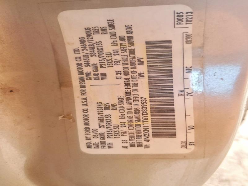 51901946 :رقم المزاد ، 4N2XN11T6YD839537 vin ، 2000 Nissan Quest مزاد بيع