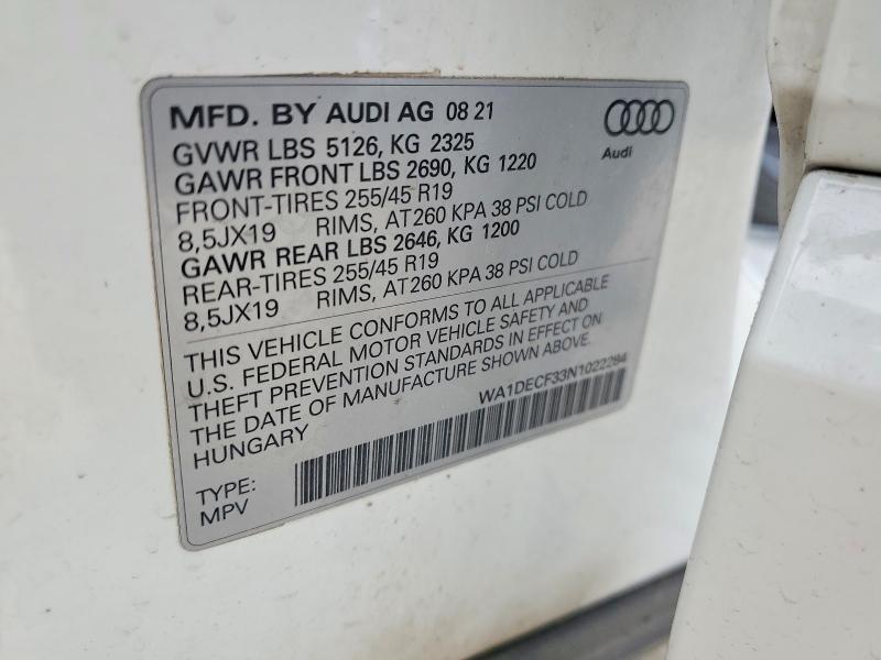 Продаж на аукціоні авто 2022 Audi Q3, vin: WA1DECF33N1022284, номер лоту: 49049966