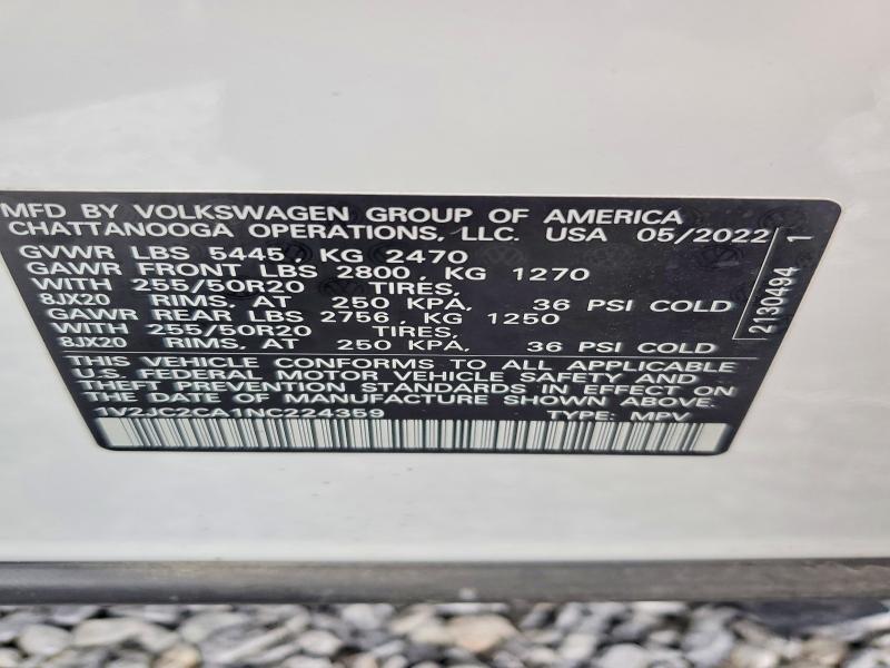 Aukcja sprzedaży 2022 Volkswagen Atlas Cross Sport, vin: 1V2JC2CA1NC224359, numer aukcji: 51145346