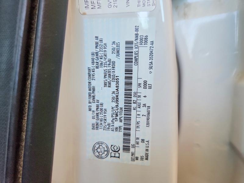 50455886 :رقم المزاد ، 1FMCU9J99KUA83051 vin ، 2019 Ford Escape مزاد بيع