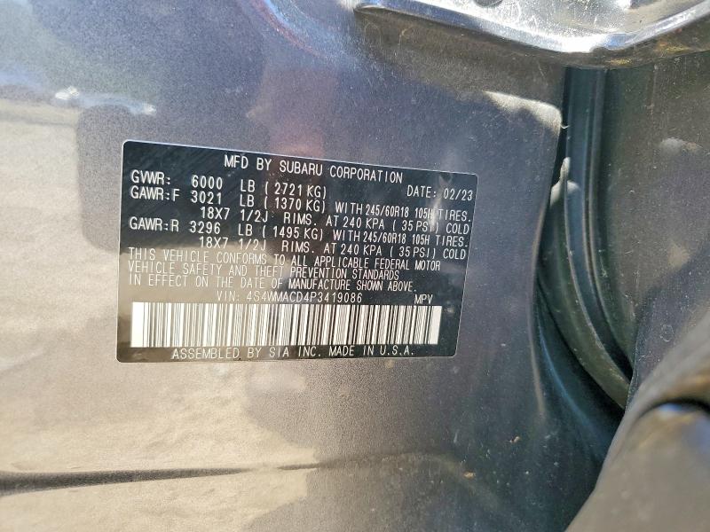 2023 Subaru Ascent მანქანა იყიდება აუქციონზე, vin: 4S4WMACD4P3419086, აუქციონის ნომერი: 48817966