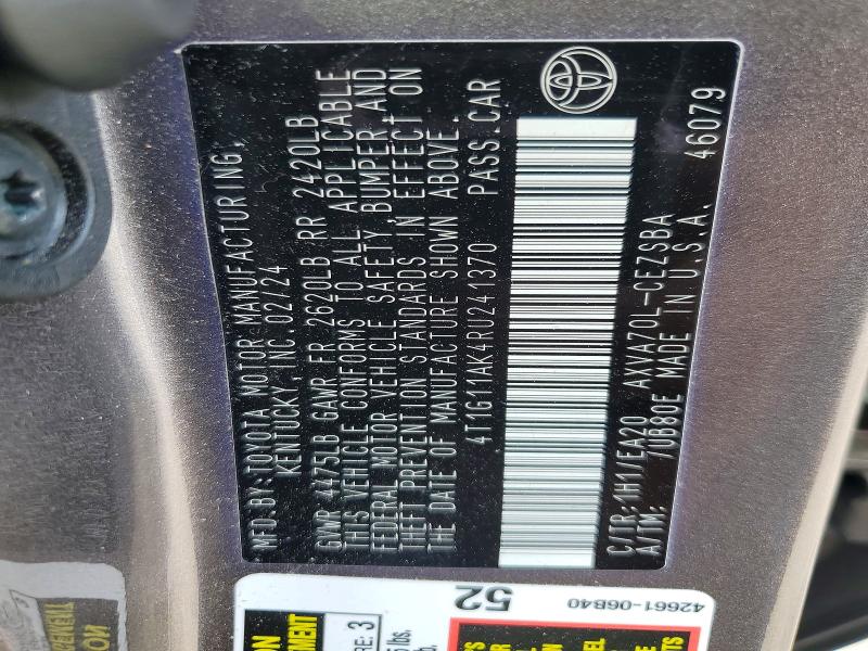 Aukcja sprzedaży 2024 Toyota Camry, vin: 4T1G11AK4RU241370, numer aukcji: 49675056