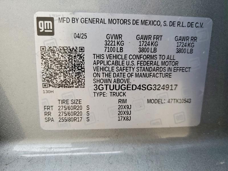 Aukcja sprzedaży 2025 Gmc Sierra, vin: 3GTUUGED4SG324917, numer aukcji: 51876096