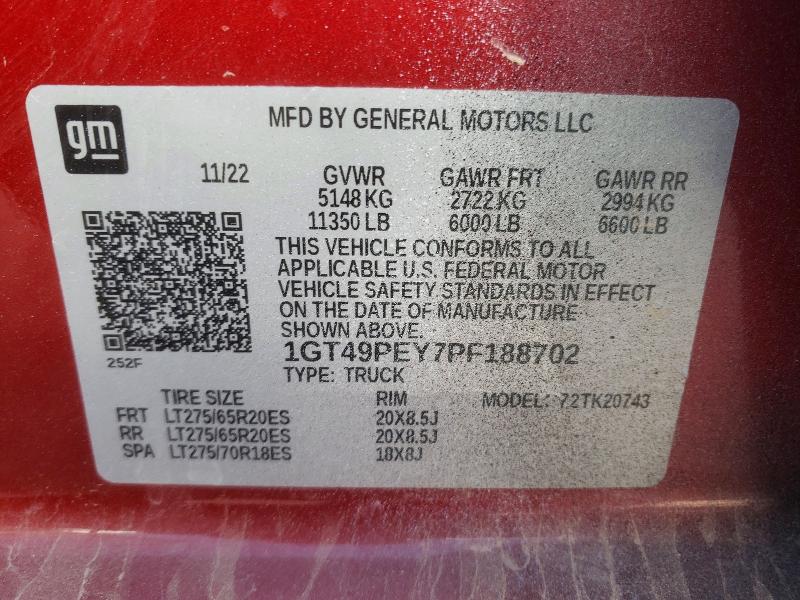 Продаж на аукціоні авто 2023 Gmc Sierra, vin: 1GT49PEY7PF188702, номер лоту: 54318176