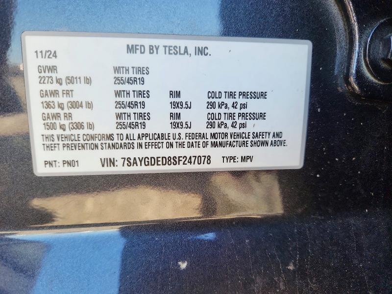 Продаж на аукціоні авто 2025 Tesla Model Y, vin: 7SAYGDED8SF247078, номер лоту: 48920136