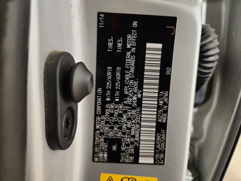 Aukcja sprzedaży 2015 Lexus Nx, vin: JTJBARBZ8F2002191, numer aukcji: 49460996