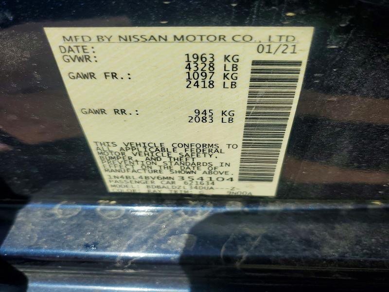 50215706 :رقم المزاد ، 1N4BL4BV6MN354104 vin ، 2021 Nissan Altima مزاد بيع