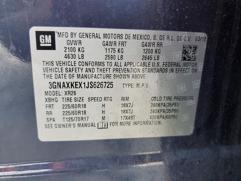 2018 Chevrolet Equinox მანქანა იყიდება აუქციონზე, vin: 3GNAXKEX1JS626725, აუქციონის ნომერი: 51789366