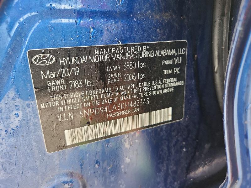 50487956 :رقم المزاد ، 5NPD94LA3KH482343 vin ، 2019 Hyundai Elantra مزاد بيع