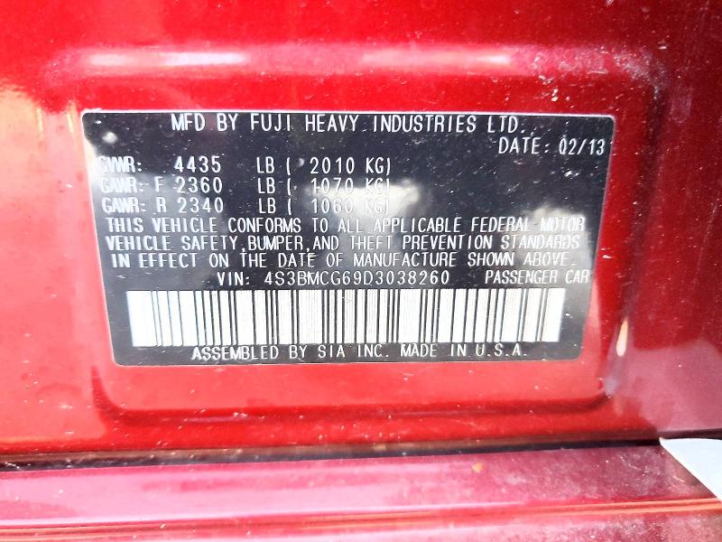 48569326 :رقم المزاد ، 4S3BMCG69D3038260 vin ، 2013 Subaru Legacy مزاد بيع