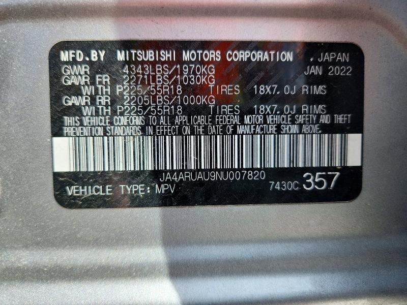 Продаж на аукціоні авто 2022 Mitsubishi Outlander Sport, vin: JA4ARUAU9NU007820, номер лоту: 50431856
