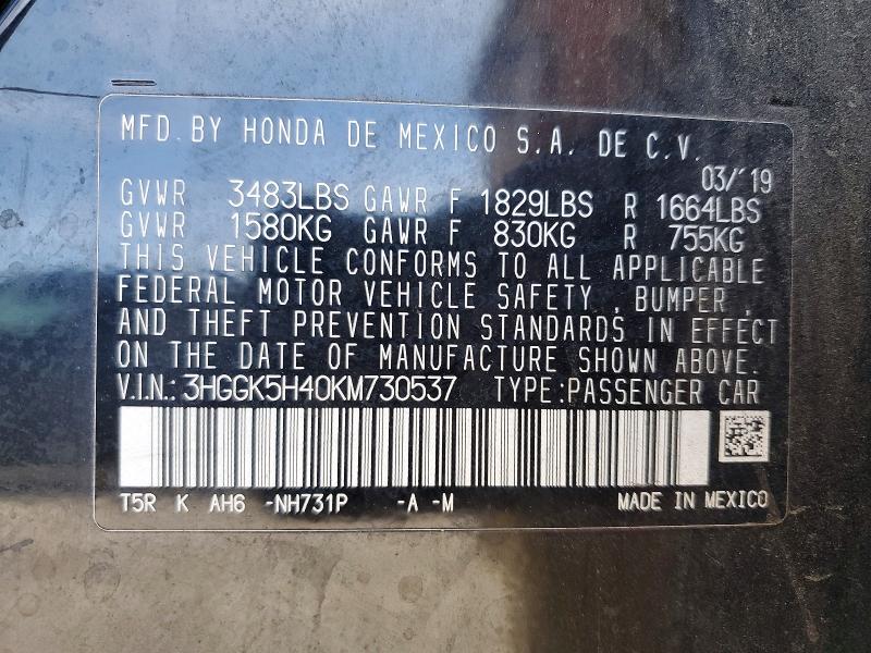 Auction sale of the 2019 Honda Fit, vin: 3HGGK5H40KM730537, lot number: 50367246