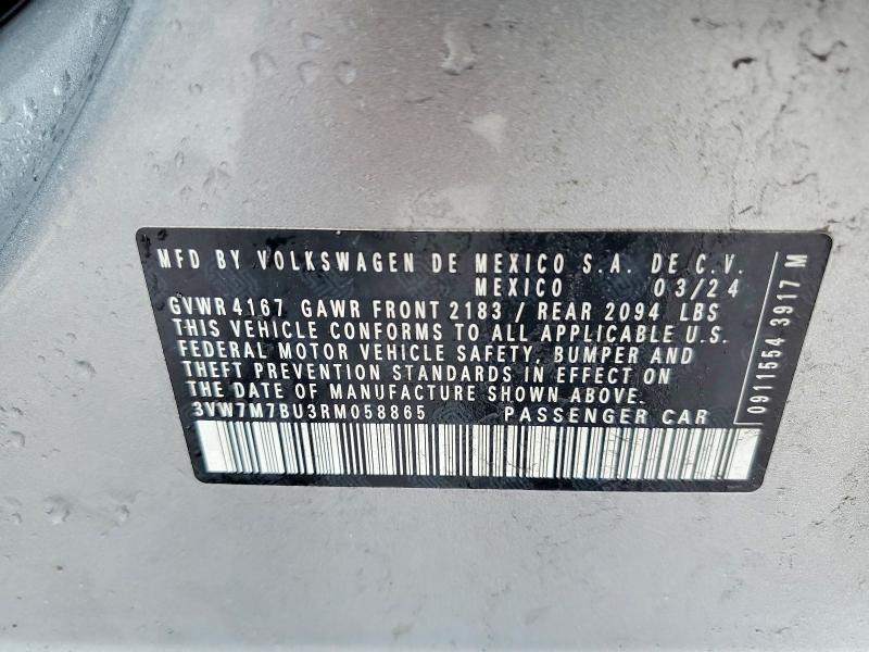 Aukcja sprzedaży 2024 Volkswagen Jetta, vin: 3VW7M7BU3RM058865, numer aukcji: 48322646
