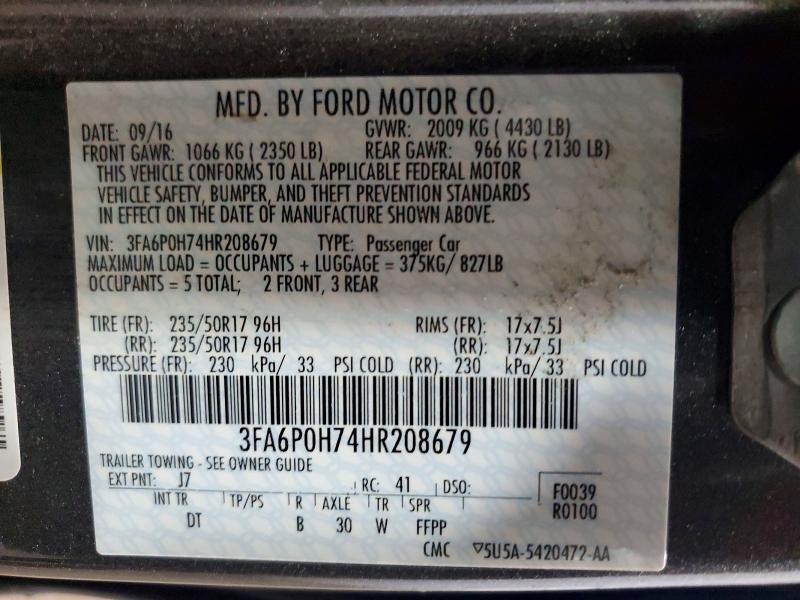 Продаж на аукціоні авто 2017 Ford Fusion, vin: 3FA6P0H74HR208679, номер лоту: 50457076