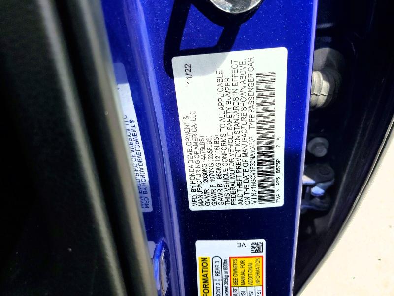 Aukcja sprzedaży 2022 Honda Accord, vin: 1HGCV1F30NA104707, numer aukcji: 48793486